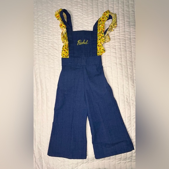 wonderalls Other - Vintage kids bellbottom overalls with yellow ruffles size T2 [k-34]